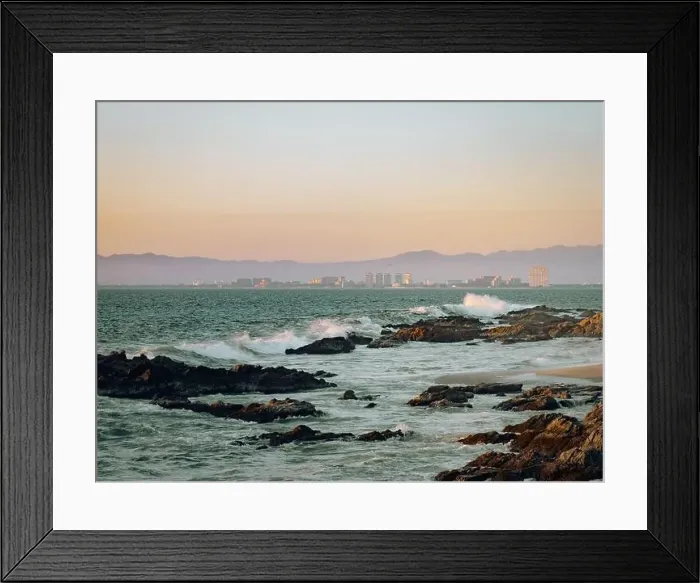Framed Print : Looking towards the hotel zone at sunset from Conchas Chinas Beach in Puerto Vallarta Mexico Framed Print : Looking towards the hotel zone at sunset from Conchas Chinas Beach in Puerto Vallarta Mexico
