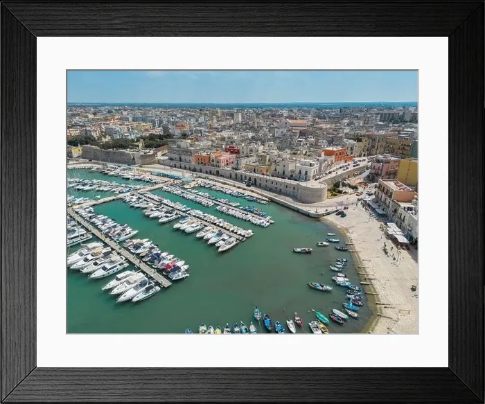 Framed Print : Aerial view of seafront Bisceglie in Puglia with drone Framed Print : Aerial view of seafront Bisceglie in Puglia with drone