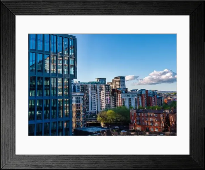 Framed Print : Aerial image of Green quarter, Manchester UK