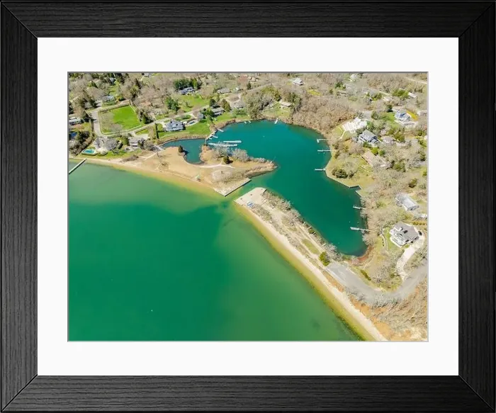 Framed Print : aerial view of small body of water in shelter island Framed Print : aerial view of small body of water in shelter island