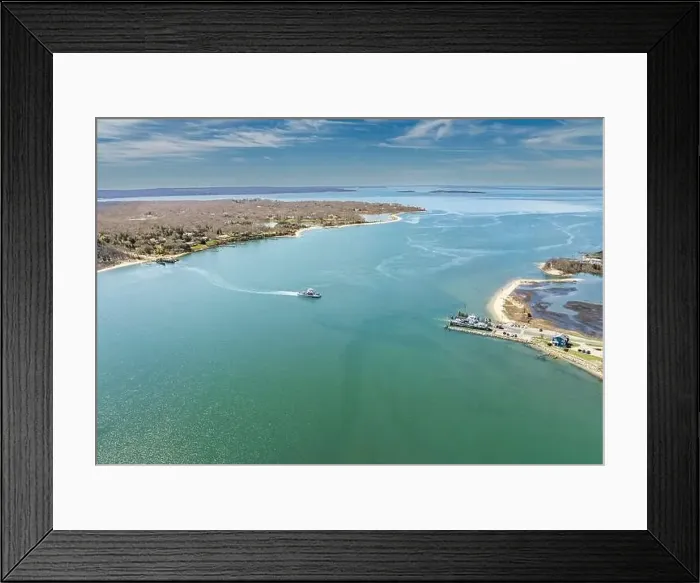 Framed Print : Aerial view of the shelter island ferry make a crossing Framed Print : Aerial view of the shelter island ferry make a crossing