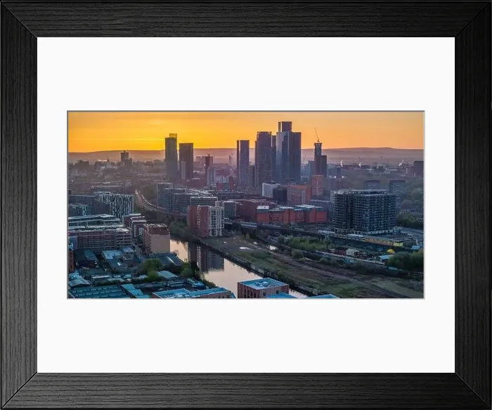 Framed Print : Aerial image of Manchester skyline at sunrise Framed Print : Aerial image of Manchester skyline at sunrise