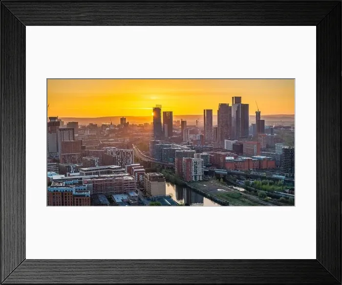 Framed Print : Aerial image of Manchester skyline at sunrise Framed Print : Aerial image of Manchester skyline at sunrise