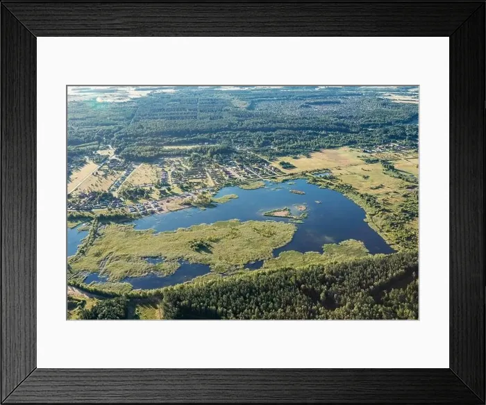 Framed Print : Aerial landscape view, summer forest, fields and lake. European nature Framed Print : Aerial landscape view, summer forest, fields and lake. European nature