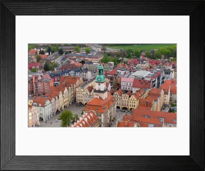 Framed Print : Panoramic aerial image displays the picturesque setting of Jelenia Góra's market square Framed Print : Panoramic aerial image displays the picturesque setting of Jelenia Góra's market square