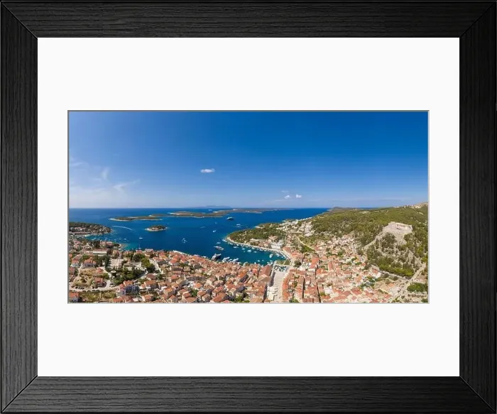 Framed Print : Hvar, Croatia: Aerial panorama of the famous Hvar island and old town with the yachts harbor Framed Print : Hvar, Croatia: Aerial panorama of the famous Hvar island and old town with the yachts harbor