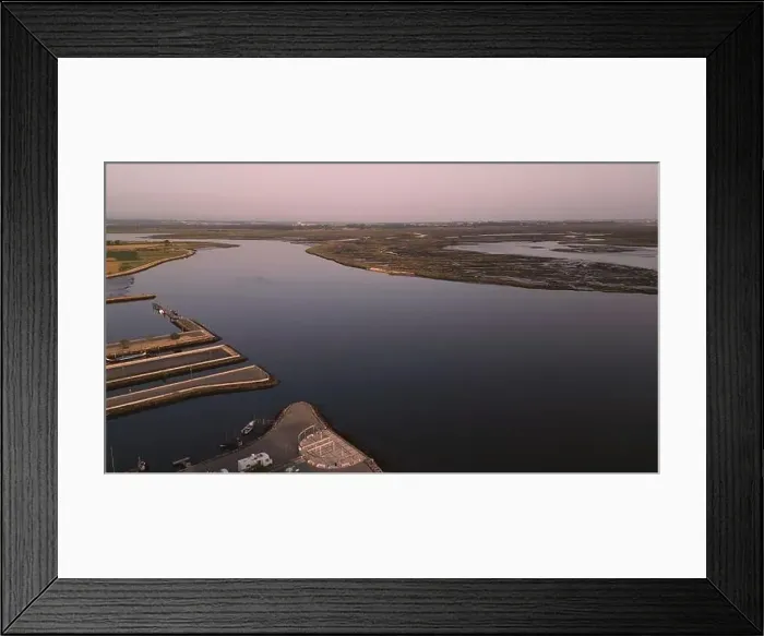 Framed Print : Aerial View of Aveiro Lagoon at sunset, view from Bico's beach in Murtosa, Aveiro, Portugal Framed Print : Aerial View of Aveiro Lagoon at sunset, view from Bico's beach in Murtosa, Aveiro, Portugal