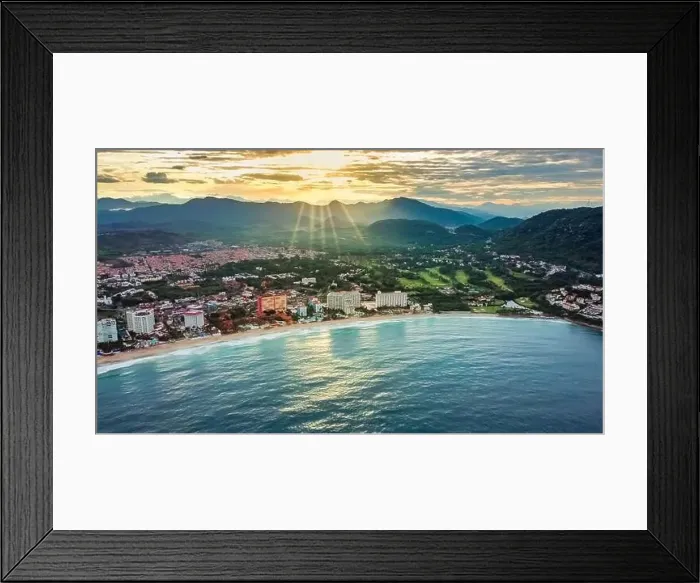 Framed Print : Panoramic view at dawn of Ixtapa Bay, where the waves were beginning to get stronger Framed Print : Panoramic view at dawn of Ixtapa Bay, where the waves were beginning to get stronger