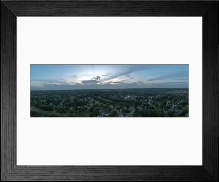 Framed Print : Panoramic aerial view of a beautiful subdivision in an upscale neighborhood shot during sunset in spring of 2024 in USA Framed Print : Panoramic aerial view of a beautiful subdivision in an upscale neighborhood shot during sunset in spring of 2024 in USA