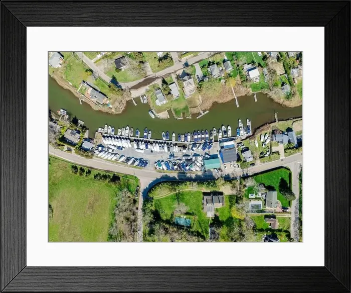 Framed Print : aerial view of strong's marina in North Sea