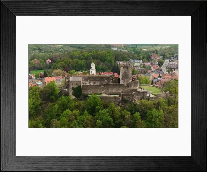 Framed Print : Drone view reveals the ancient Bolkow Castle nestled in Dolnośląskie, Poland Framed Print : Drone view reveals the ancient Bolkow Castle nestled in Dolnośląskie, Poland