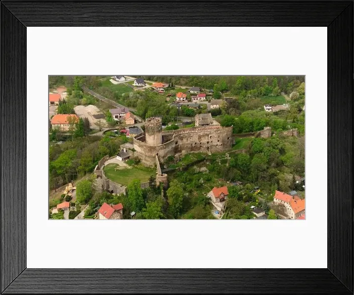Framed Print : Drone view reveals the ancient Bolkow Castle nestled in Dolnośląskie, Poland Framed Print : Drone view reveals the ancient Bolkow Castle nestled in Dolnośląskie, Poland