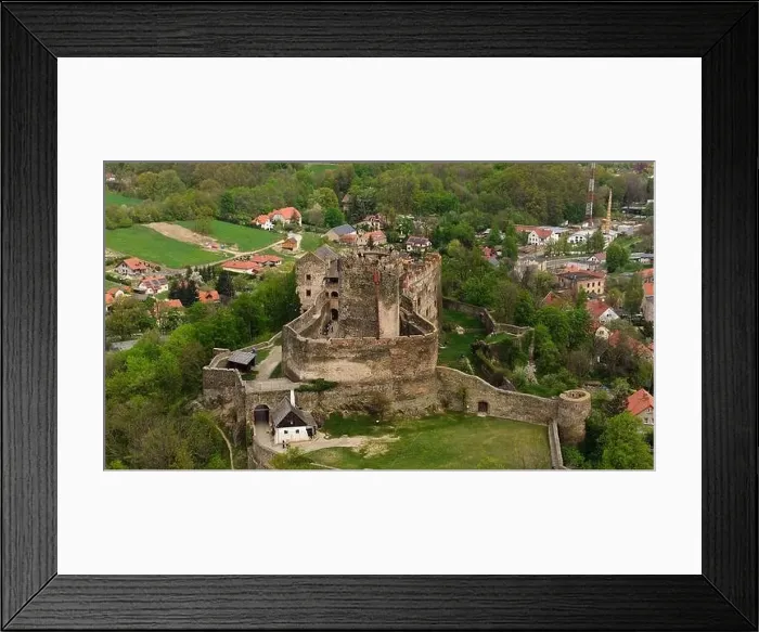 Framed Print : Aerial shot captures the medieval Bolkow Castle in Lower Silesia, Poland Framed Print : Aerial shot captures the medieval Bolkow Castle in Lower Silesia, Poland