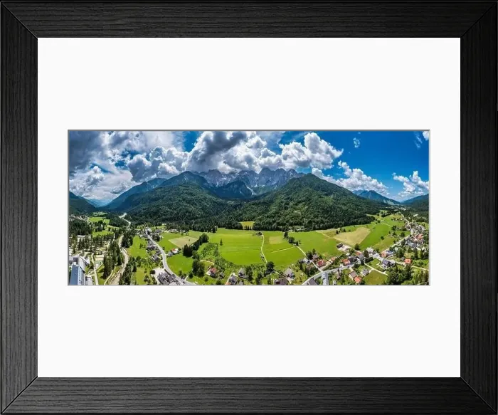 Framed Print : Gozd Martuljek town in Slovenia at summer with beautiful nature and mountains in the background Framed Print : Gozd Martuljek town in Slovenia at summer with beautiful nature and mountains in the background