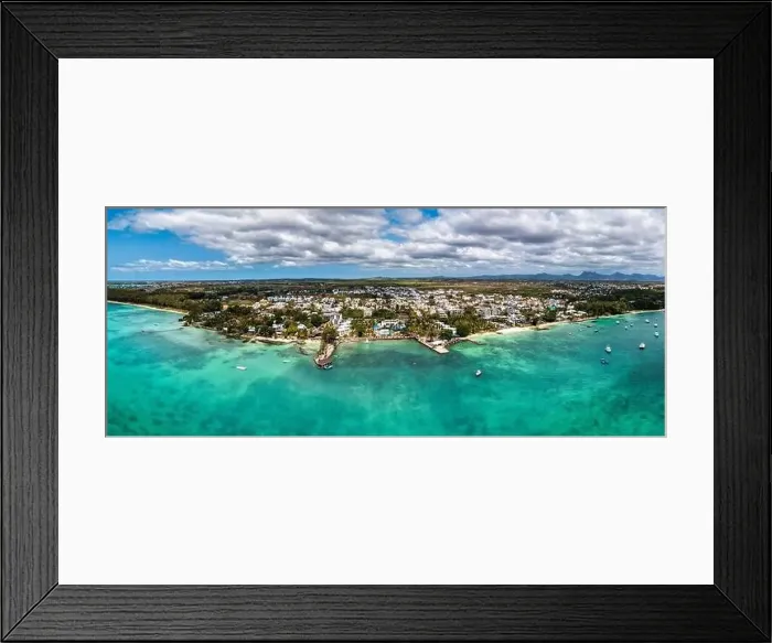 Framed Print : Mauritius beach aerial view of Mont Choisy beach in Grand Baie Framed Print : Mauritius beach aerial view of Mont Choisy beach in Grand Baie