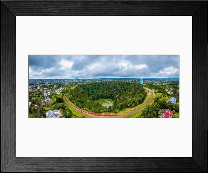Framed Print : Aerial top view perspective of Trou Aux Cerf Volcano Curepipe in the tropical island jungle of Mauritius Framed Print : Aerial top view perspective of Trou Aux Cerf Volcano Curepipe in the tropical island jungle of Mauritius