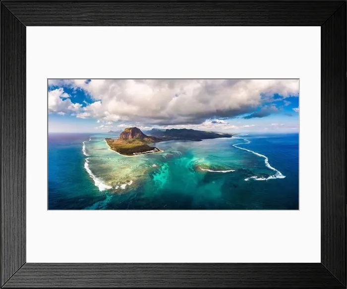 Framed Print : Aerial view of Mauritius island panorama and famous Le Morne Brabant mountain Framed Print : Aerial view of Mauritius island panorama and famous Le Morne Brabant mountain