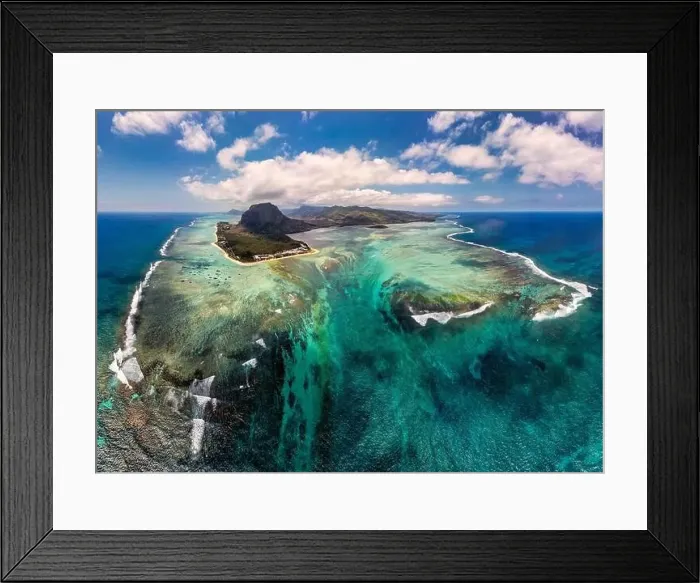 Framed Print : Aerial view of Mauritius island panorama and famous Le Morne Brabant mountain Framed Print : Aerial view of Mauritius island panorama and famous Le Morne Brabant mountain