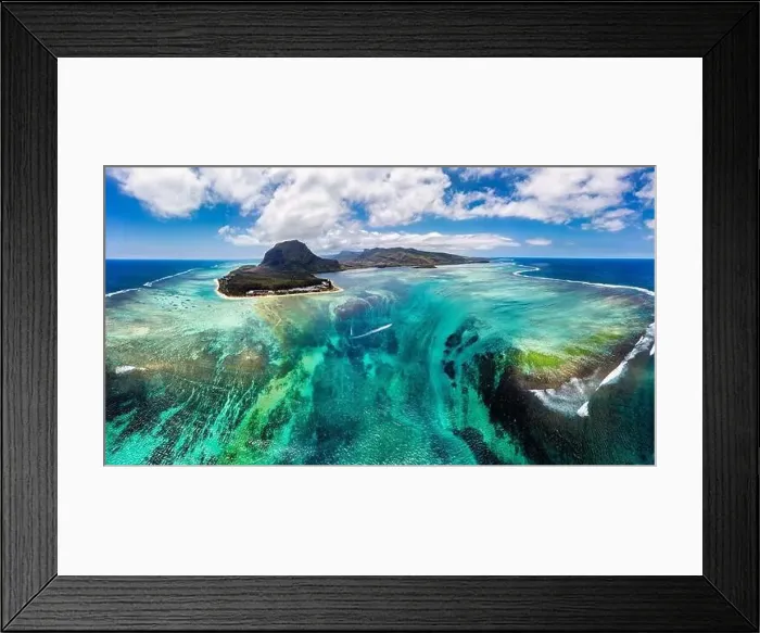 Framed Print : Aerial view of Mauritius island panorama and famous Le Morne Brabant mountain Framed Print : Aerial view of Mauritius island panorama and famous Le Morne Brabant mountain