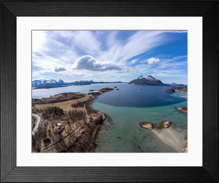 Framed Print : Drone shot over the islands of Storoya, Hestoya, Amnoya and Gronnoya in Nordland county, Norway Framed Print : Drone shot over the islands of Storoya, Hestoya, Amnoya and Gronnoya in Nordland county, Norway