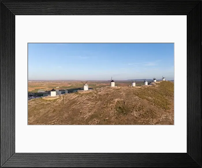 Framed Print : Aerial drone photo of the old windmills and castle in Consuegra, Spain Framed Print : Aerial drone photo of the old windmills and castle in Consuegra, Spain