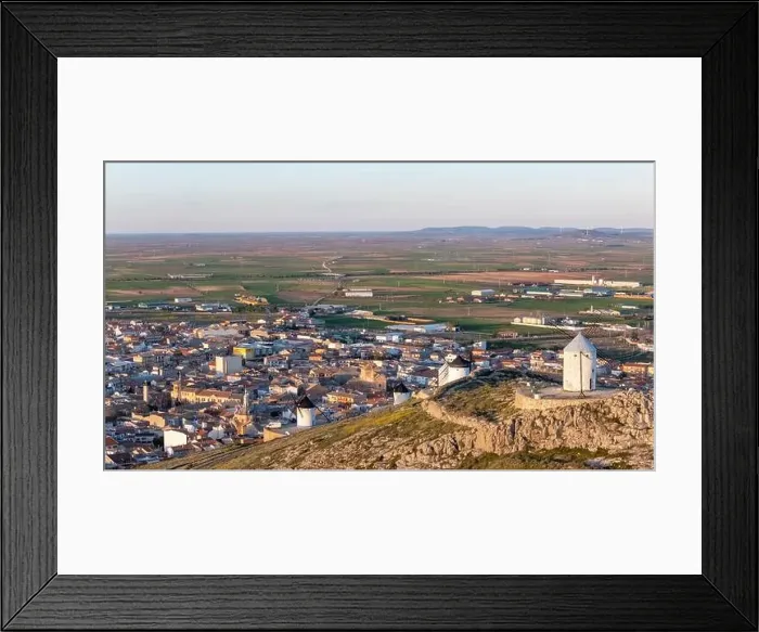Framed Print : Aerial drone photo of the old windmills and castle in Consuegra, Spain Framed Print : Aerial drone photo of the old windmills and castle in Consuegra, Spain