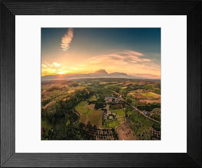 Framed Print : Panorama aerial view of sunset shine over Doi Luang Chiang Dao mountain Framed Print : Panorama aerial view of sunset shine over Doi Luang Chiang Dao mountain