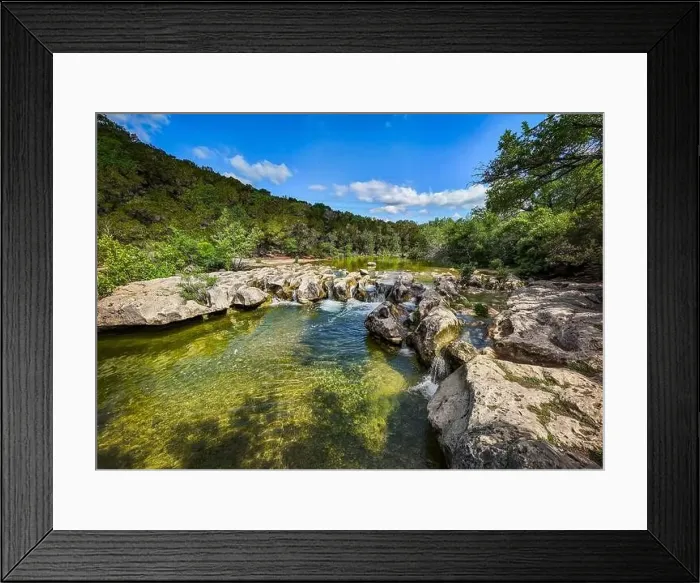 Framed Print : Scenic aerial view of Sculpture Falls via Barton Creek Greenbelt Trail in Austin Texas at summer Framed Print : Scenic aerial view of Sculpture Falls via Barton Creek Greenbelt Trail in Austin Texas at summer