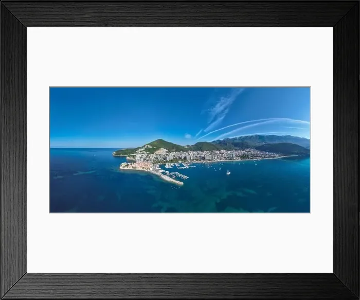 Framed Print : Aerial view of the old town in Budva in a beautiful summer day, Montenegro Framed Print : Aerial view of the old town in Budva in a beautiful summer day, Montenegro