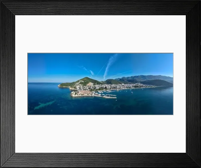 Framed Print : Aerial view of the old town in Budva in a beautiful summer day, Montenegro Framed Print : Aerial view of the old town in Budva in a beautiful summer day, Montenegro