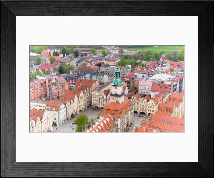 Framed Print : Panoramic aerial image displays the picturesque setting of Jelenia Góra's market square