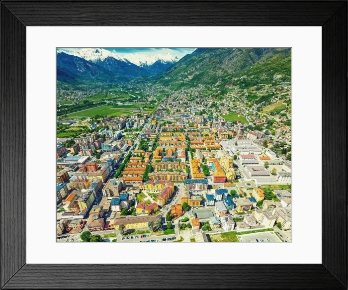 Framed Print : View of a small town in a mountain valley in Italy Framed Print : View of a small town in a mountain valley in Italy