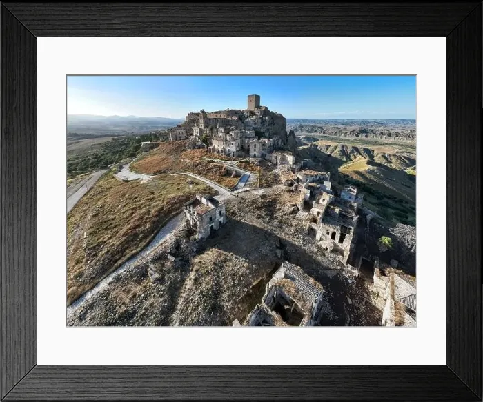 Framed Print : Aerial view of the abandoned village of Craco, Basilicata region, Italy Framed Print : Aerial view of the abandoned village of Craco, Basilicata region, Italy