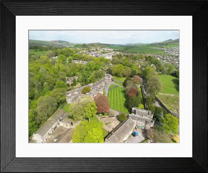 Framed Print : Aerial Drone Photo Overlooking Skipton Castle Framed Print : Aerial Drone Photo Overlooking Skipton Castle