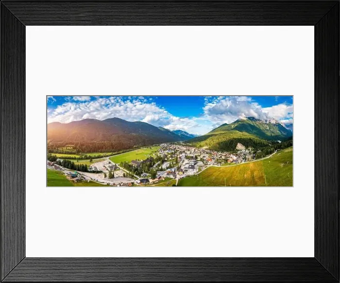 Framed Print : Kranjska Gora town in Slovenia at summer with beautiful nature and mountains in the background
