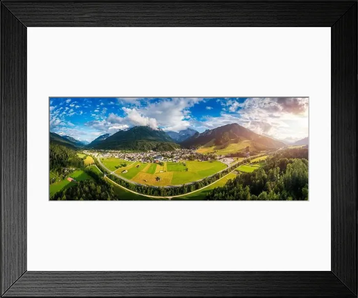 Framed Print : Kranjska Gora town in Slovenia at summer with beautiful nature and mountains in the background
