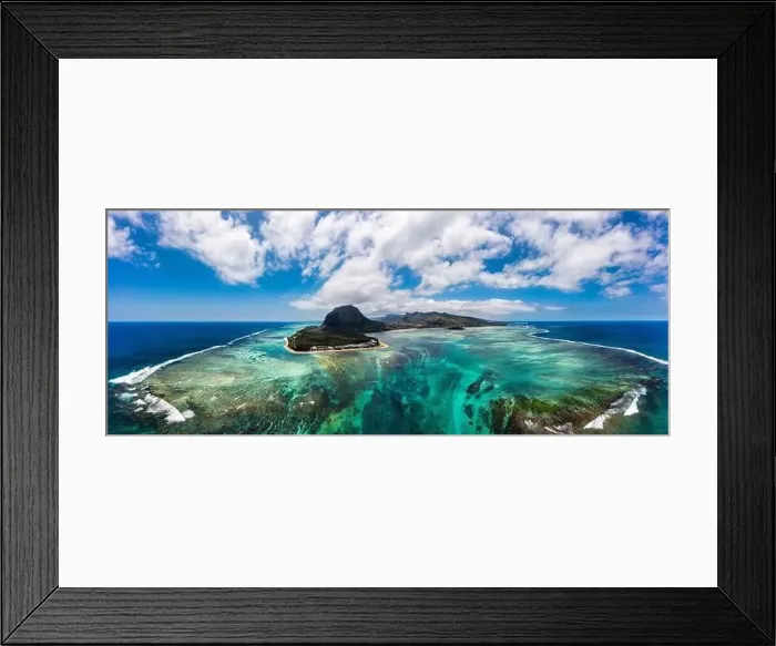 Framed Print : Aerial view of Mauritius island panorama and famous Le Morne Brabant mountain Framed Print : Aerial view of Mauritius island panorama and famous Le Morne Brabant mountain