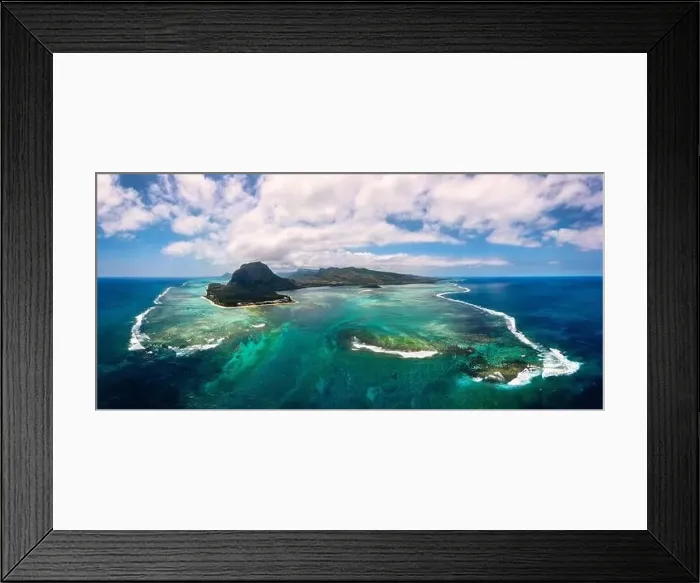 Framed Print : Aerial view of Mauritius island panorama and famous Le Morne Brabant mountain Framed Print : Aerial view of Mauritius island panorama and famous Le Morne Brabant mountain