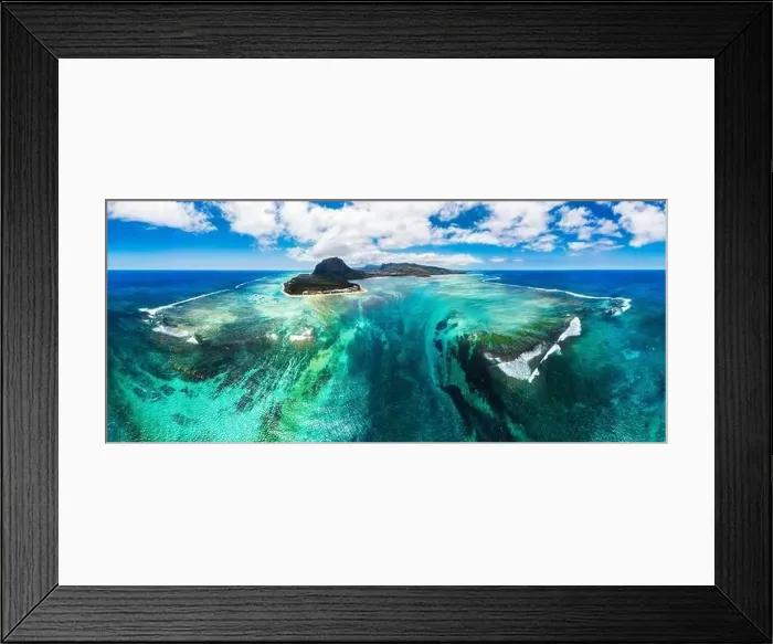 Framed Print : Aerial view of Mauritius island panorama and famous Le Morne Brabant mountain
