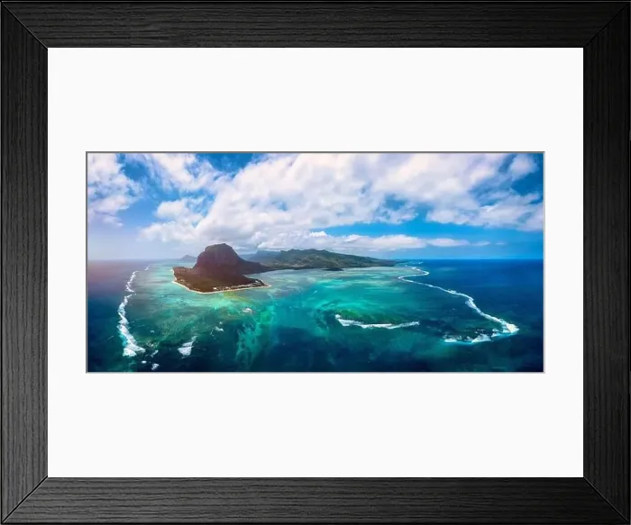 Framed Print : Aerial view of Mauritius island panorama and famous Le Morne Brabant mountain Framed Print : Aerial view of Mauritius island panorama and famous Le Morne Brabant mountain