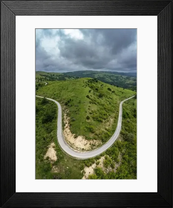 Framed Print : Aerial view to a rural road in the mountain near to Sofia, Bulgaria Framed Print : Aerial view to a rural road in the mountain near to Sofia, Bulgaria