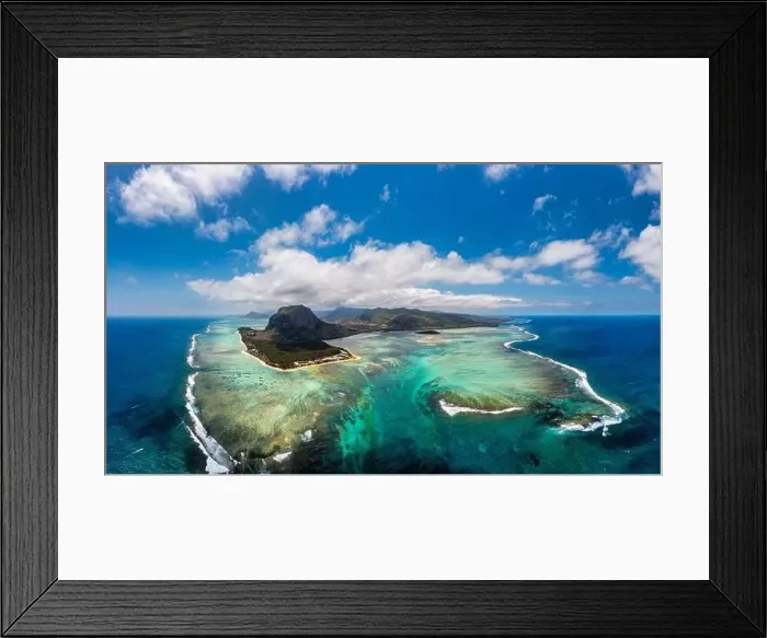 Framed Print : Aerial view of Mauritius island panorama and famous Le Morne Brabant mountain Framed Print : Aerial view of Mauritius island panorama and famous Le Morne Brabant mountain