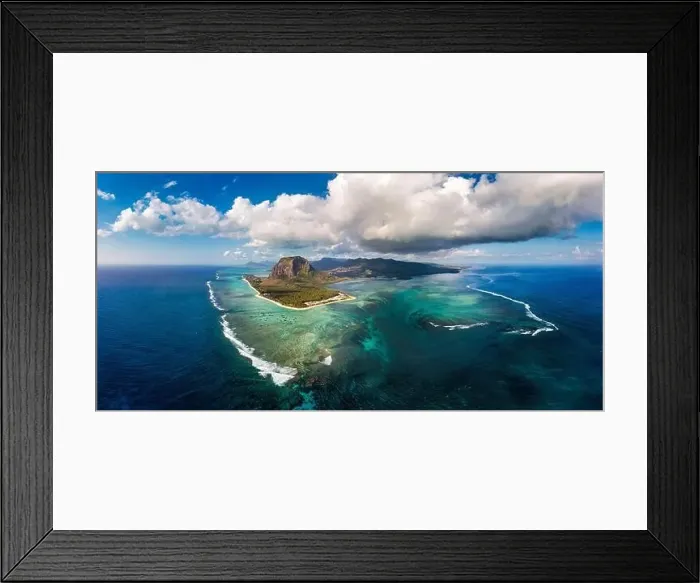 Framed Print : Aerial view of Mauritius island panorama and famous Le Morne Brabant mountain Framed Print : Aerial view of Mauritius island panorama and famous Le Morne Brabant mountain