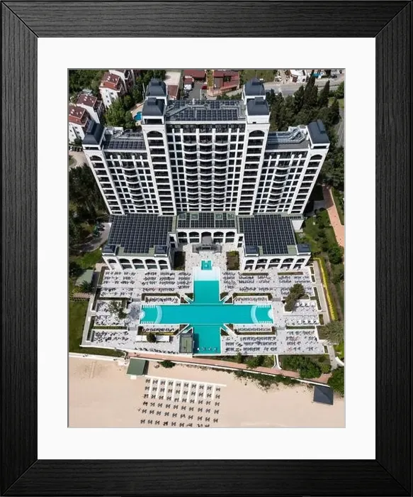 Framed Print : Aerial view to a hotels in sea resort Sunny Beach on Black sea, Bulgaria Framed Print : Aerial view to a hotels in sea resort Sunny Beach on Black sea, Bulgaria