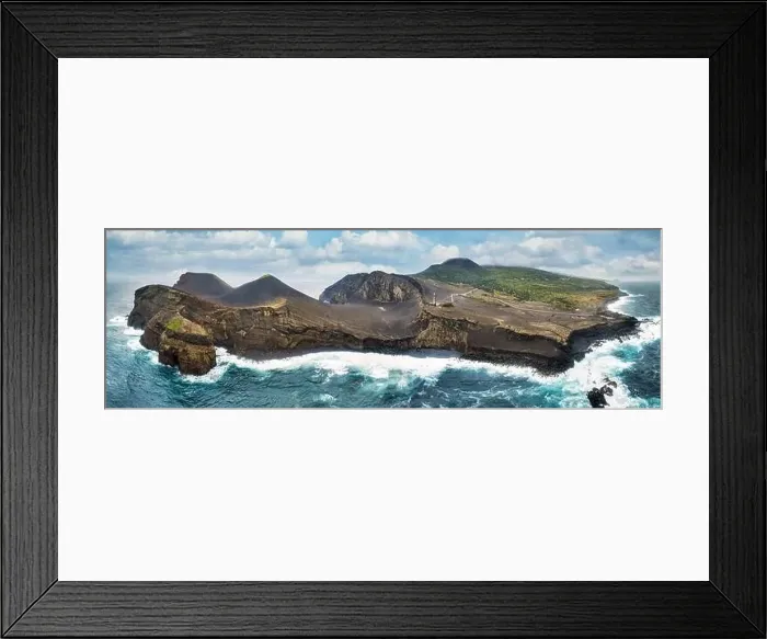 Framed Print : Volcano dos Capelinhos on the island Faial from drone, Panoramic view, Azores Framed Print : Volcano dos Capelinhos on the island Faial from drone, Panoramic view, Azores