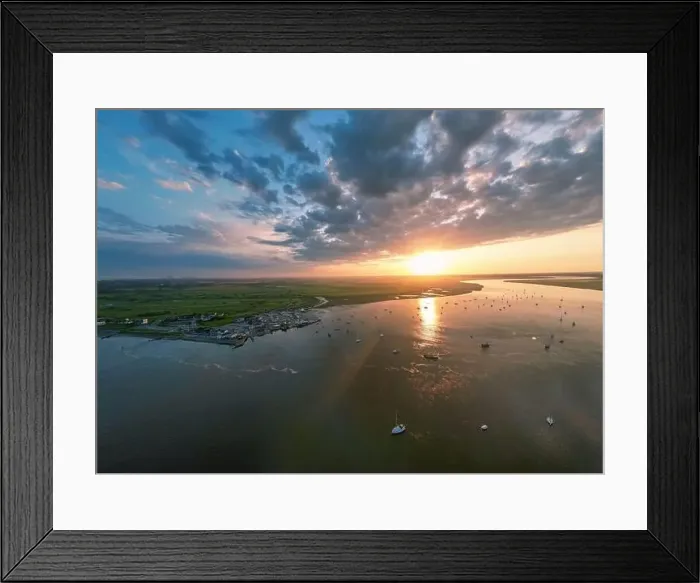 Framed Print : An aerial view of a spectacular sunset over the River Deben at Bawdsey Beach in Suffolk, UK Framed Print : An aerial view of a spectacular sunset over the River Deben at Bawdsey Beach in Suffolk, UK
