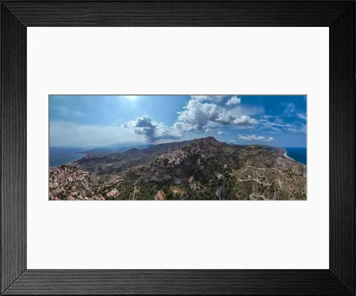 Framed Print : Spectacular aerial views of Taormina and Castelmola Medieval Villages in Sicily, Italy Framed Print : Spectacular aerial views of Taormina and Castelmola Medieval Villages in Sicily, Italy