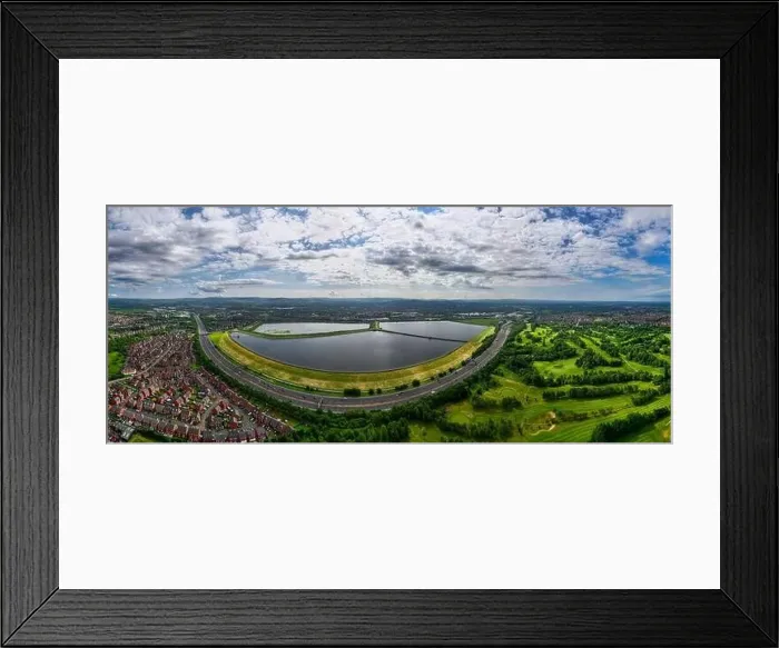 Framed Print : Aerial image of Audenshaw reservoirs and M60 Manchester outer ring road next to it Framed Print : Aerial image of Audenshaw reservoirs and M60 Manchester outer ring road next to it