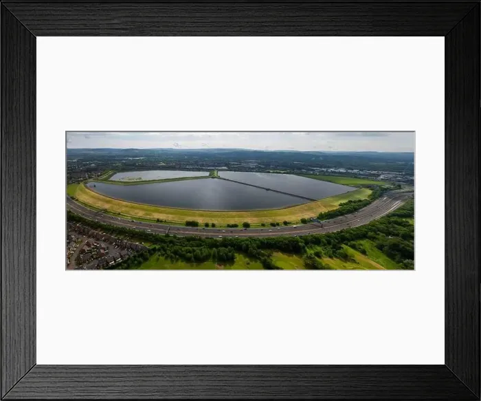 Framed Print : Aerial image of Audenshaw reservoirs and M60 Manchester outer ring road next to it Framed Print : Aerial image of Audenshaw reservoirs and M60 Manchester outer ring road next to it