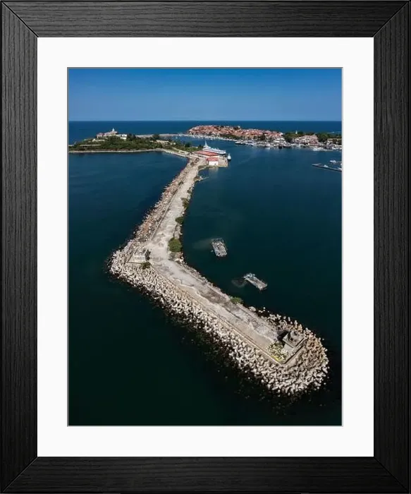 Framed Print : Aerial view of city of Sozopol on the Black Sea coast in Bulgaria Framed Print : Aerial view of city of Sozopol on the Black Sea coast in Bulgaria